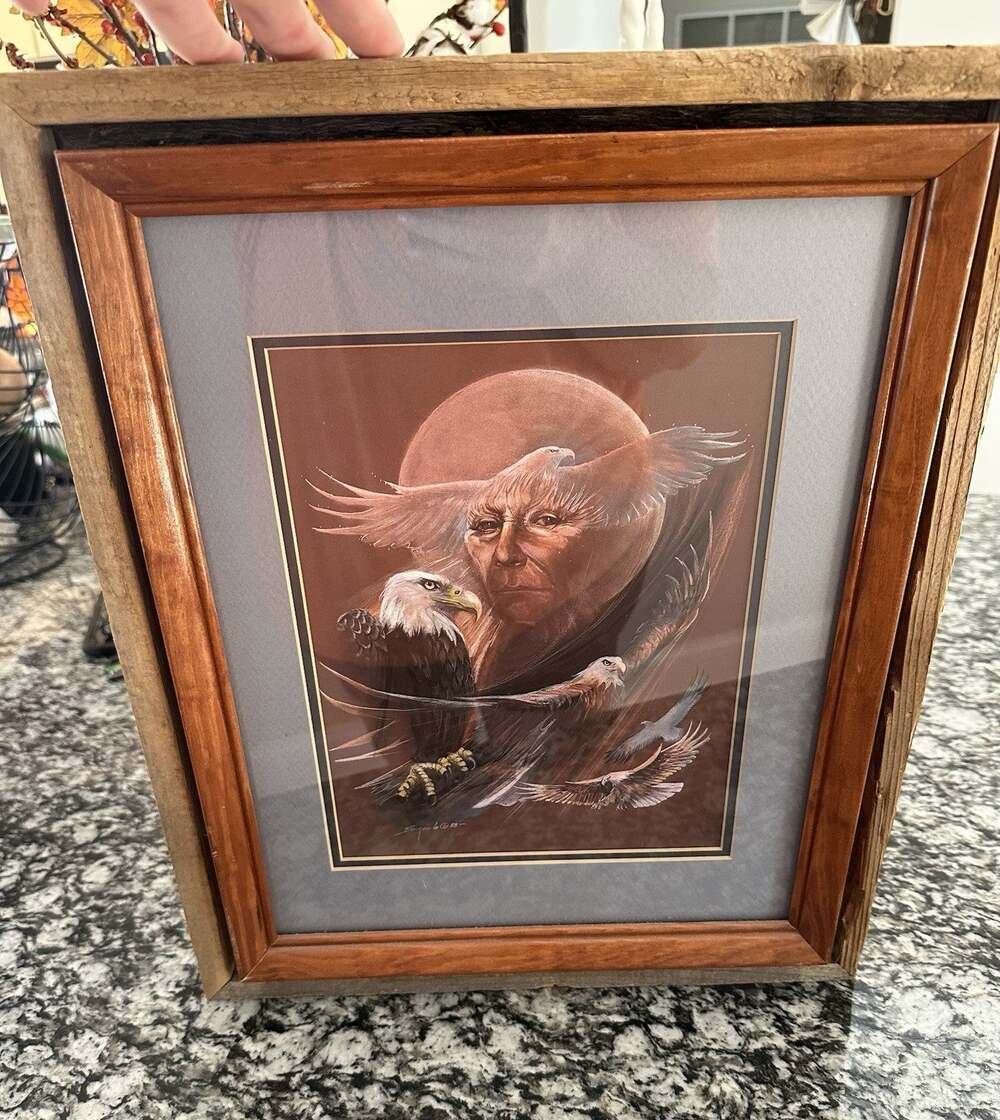 Framed Carole Bourdo “I am Eagle” 1988 Art Print Native American Nature 17”x14”